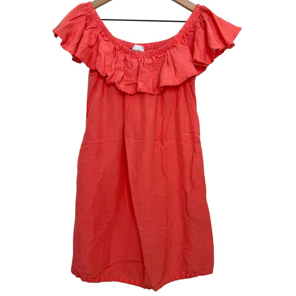 Tommy Bahama St Lucia Off the Shoulder Ruffle Mini Dress SizeXS Linen Blend Pink